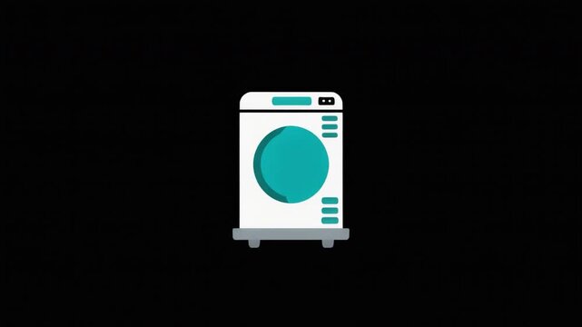 Animated Flat Vector Washing Machine Icon on Black Background