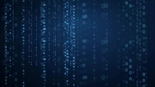 Abstract blue digital background with falling binary code streams for technology and data concepts