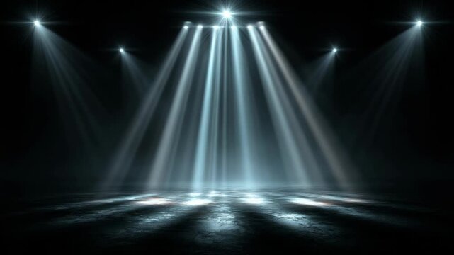 Abstract dark background with a blank stage illuminated by a single spotlight, creating a dramatic minimalist scene ideal for product display, presentation, or luxury concepts.