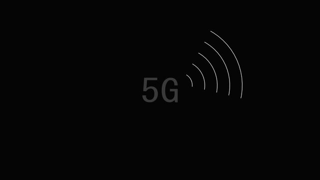 5 g network signal animation with expanding wireless waves on black background, connectivity