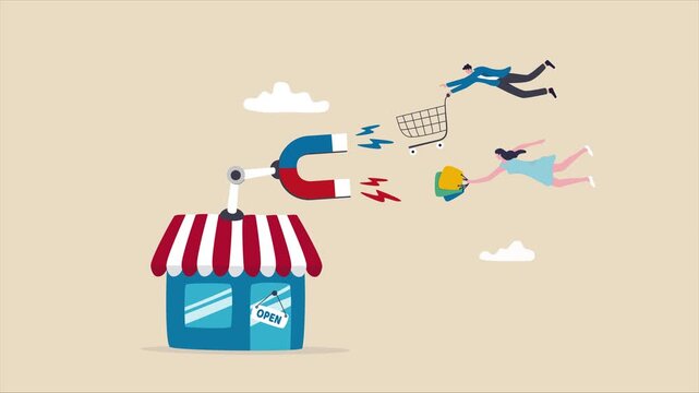 Customer Attraction Concept | Magnet Pulling Business into Store Flat Animation 4K