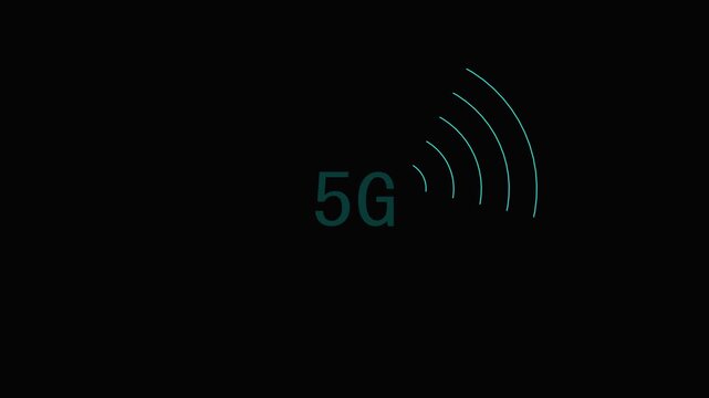 5 g network signal animation with pulsing radio waves on black background, for telecommunications technology
