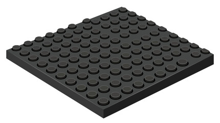 Naklejka premium High-angle view of a black plastic building baseplate with studs on a white background.