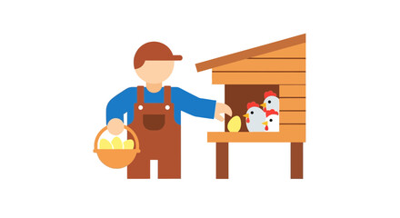 Farmer collecting fresh eggs from a hen house, cartoon style © potet