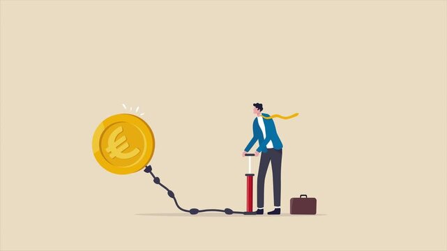 Inflating Coin with Air Pump | Wealth Growth and Investment Animation 4K