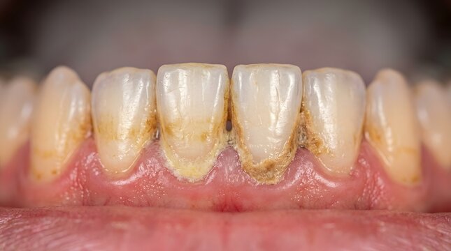 Realistic Human Mouth Detail with Stained Teeth and Tartar Accumulation