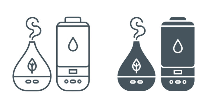Essential oil diffuser and humidifier icon set, wellness aromatherapy and air moisture symbols