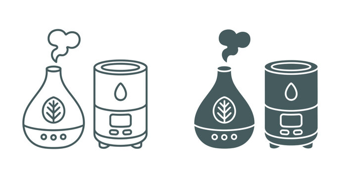 Essential oil diffuser and humidifier icon set, wellness aromatherapy and air moisture symbols
