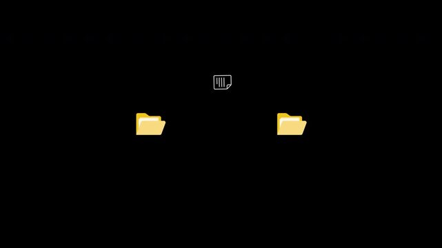 Folder to folder file transfer animation on transparent background, File copy and paste animation between folders with alpha channel