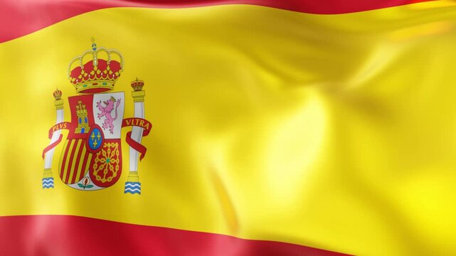 Spain National Flag Waving in Wind on Black Background