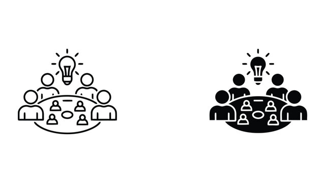 Strategic business meeting and brainstorming session vector icon set