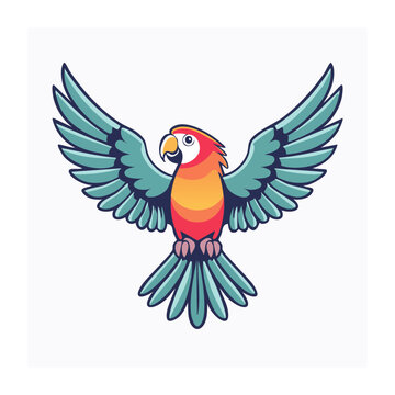 Cartoon parrot with wings spread
