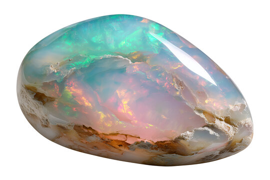 Pastel-hued common opal featuring a gentle play-of-color on a polished surface isolated on white background, Clipping Path, png