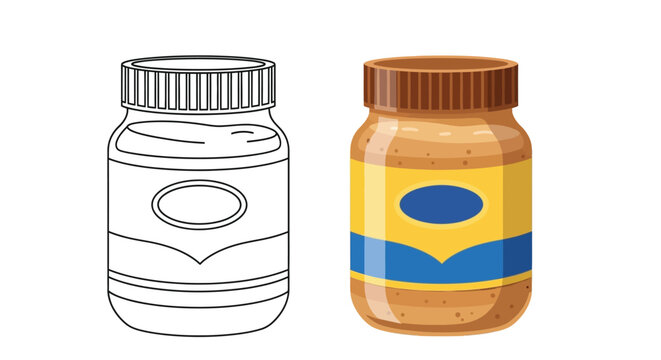 Glass jars of creamy peanut butter shown as a black and white line art illustration