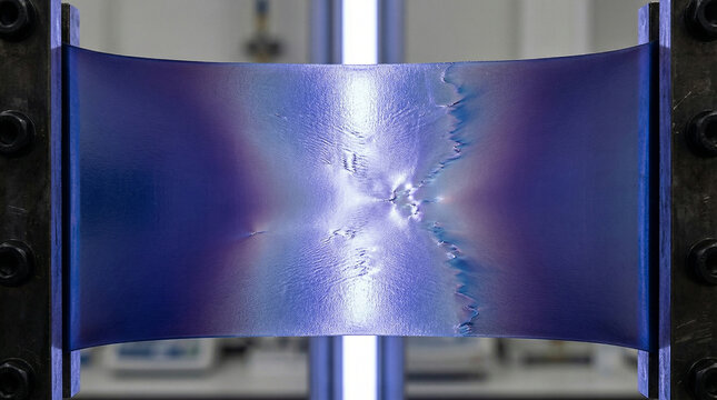 Stretched Blue Material Under Stress Test in Laboratory