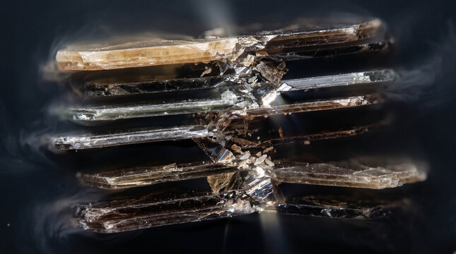 Stacked Mica Mineral Layers with Smoke and Light Reflections