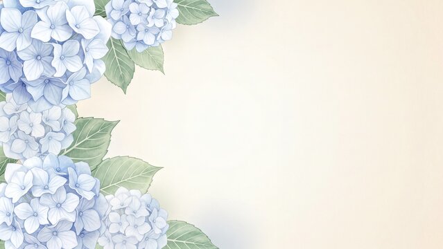 Watercolor light blue hydrangea floral border with copy space