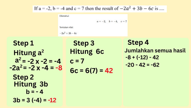 Algebraic Expression Calculation Step-by-step solution for 2a&sup2; + 3b - 6c