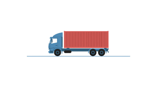Blue Truck with Red Cargo Container, Transportation, Delivery, Logistics, Freight