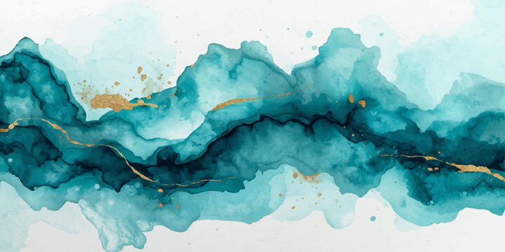 An abstract blue watercolor painting features a textured paper design resembling a light winter ice pattern or a summer sea map