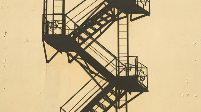Abstract Shadow of Fire Escape on Building Wall