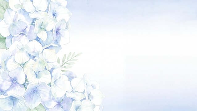 Soft blue hydrangea watercolor flowers with copy space for text