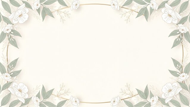 Elegant botanical frame with white flowers and gold circle border
