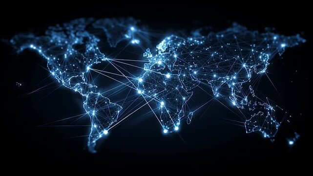 Abstract colorful business connection of lines from nodes It is connected to endless nodes and represents the innovation of communication cyber security in the network with black background