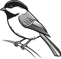 Stylized Chickadee Bird Perched On A Branch © Joy