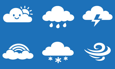 Fototapeta premium Simple Weather Forecast Icons Set Sun Rain Thunder Rainbow Snow Wind Vector