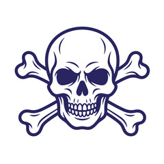 Fototapeta premium Stylized skull and crossbones vector icon with crossbones skeleton illustration monochrome minimalist isolated background aggressive menacing halloween