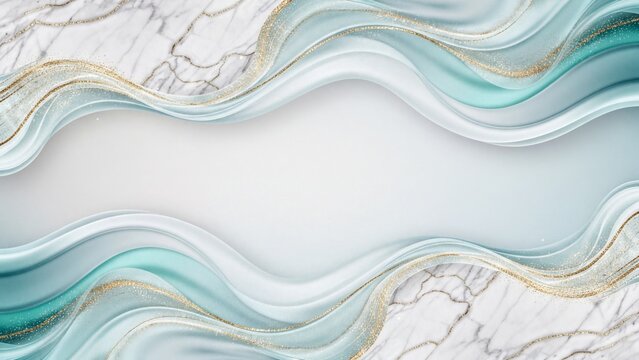 Abstract luxury teal waves and white marble with gold glitter