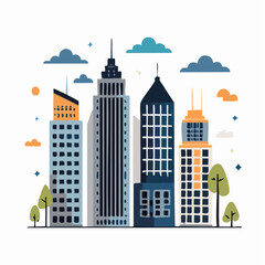 Obraz premium Flat Design Cityscape with Skyscrapers and Clouds