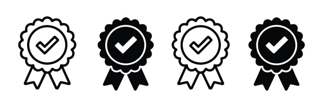 Quality Certification Badge Icons with Qualification Certificate Medals and Award Ribbon Sign Designs