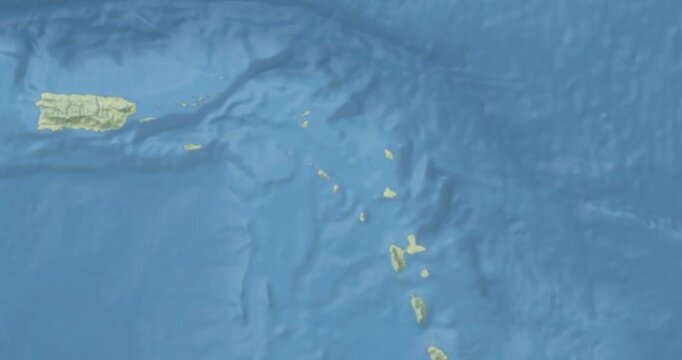 Saint Kitts and Nevis on Globe. Zoom into the country with Earth spinning on dark background. Physical world map with Saint Kitts and Nevis and label on it. Country view animation.