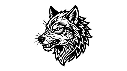 Fototapeta premium Aggressive Wolf Head Emblem, Tribal Tattoo Style, Black and White