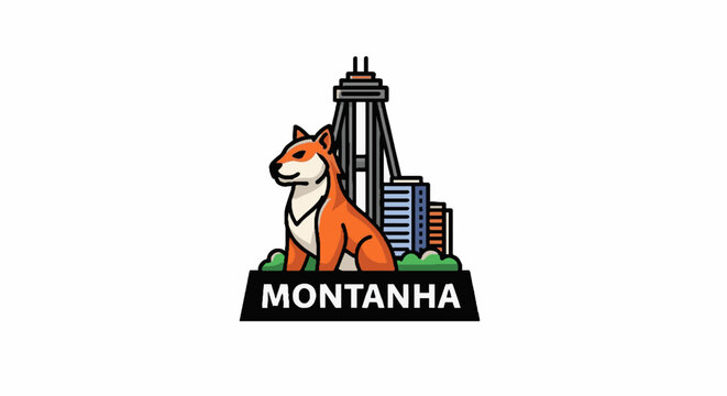 Montanha Logo Featuring a Shiba Inu Dog and Seattle Space Needle.