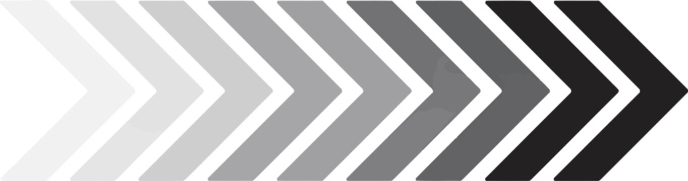Horizontal row of chevron arrows displaying a grayscale gradient from white to black indicating direction and progress