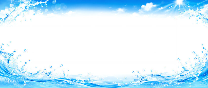 水しぶきと青空の爽快な夏フレーム背景素材