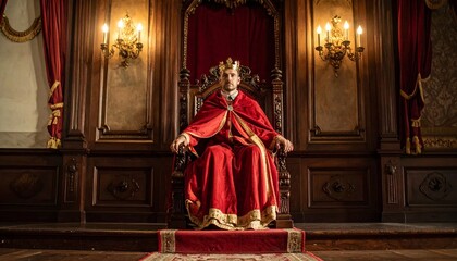 Obraz premium Majestic King on Throne in Opulent Palace Hall.