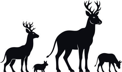 Naklejka premium Deer and Pig Silhouettes on White Background