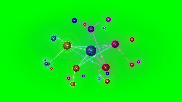 KnowledgeConstellation-4k.mov video showcases a futuristic network diagram on a green screen