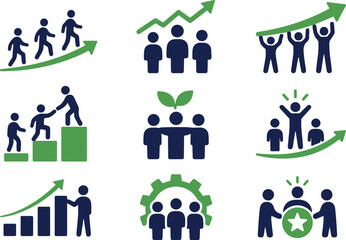 Fototapeta premium Team Growth and Business Development Icon Set