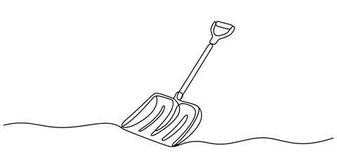 Single line drawing of a snow shovel in the snow © Graphics Art