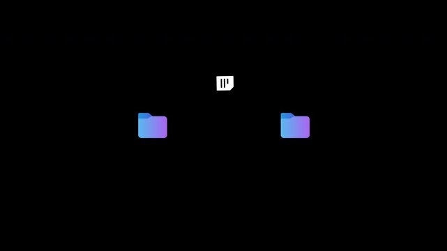 Folder to folder file transfer animation on transparent background, File copy and paste animation between folders with alpha channel