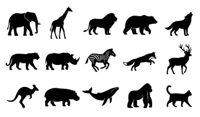 Wild Animal Silhouette Collection Featuring Safari Mammals and Predators for Wildlife Conservation and Nature Design © Shakib