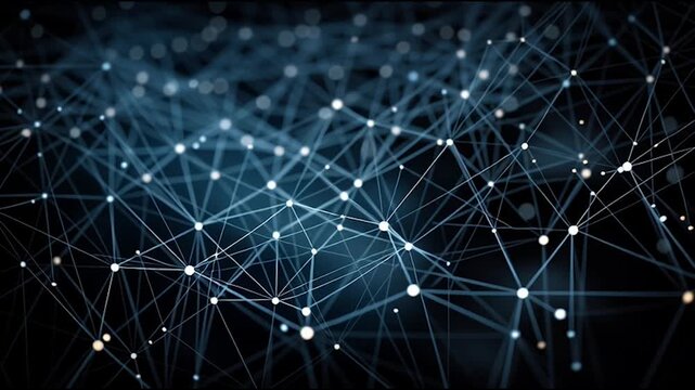 Abstract colorful business connection of lines from nodes It is connected to endless nodes and represents the innovation of communication cyber security in the network with black background
