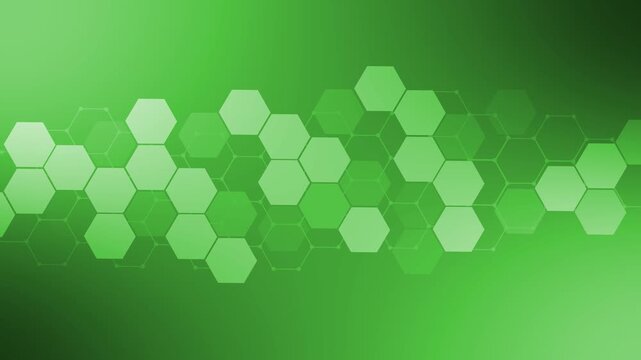 Hexagon technology background animation, Abstract hexagon pattern forming a horizontal wave across a dark gradient background