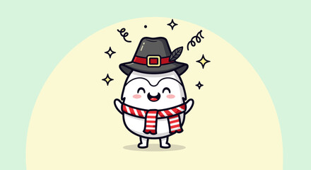 Naklejka premium Cheerful cartoon snowman wearing hat and scarf.