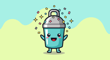 Naklejka premium Cheerful Cartoon Spray Bottle Character Smiling.